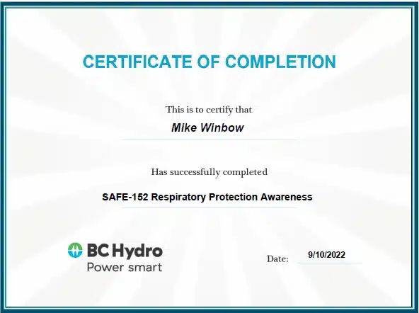 Respirator Mask Fit Testing, Mobile Service, Vancouver - Fraser Valley $50 33 Respiratory Protection Awareness