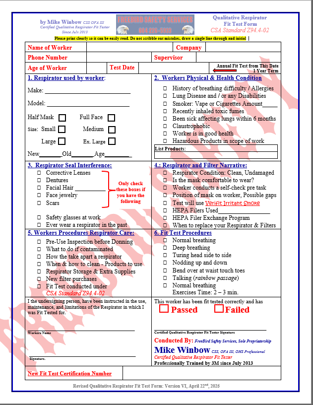 Questions on a Respirator Fit Test Form in 6 sections 1 Questions on a Respirator Fit Test Form in 6 sections